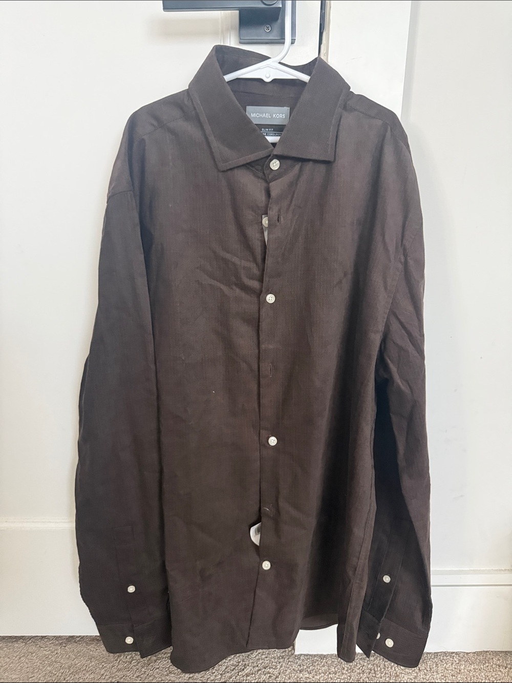 NEW Men’s light Corduroy Michael Kors Dark Brown Long-Sleeve Button Shirt size M